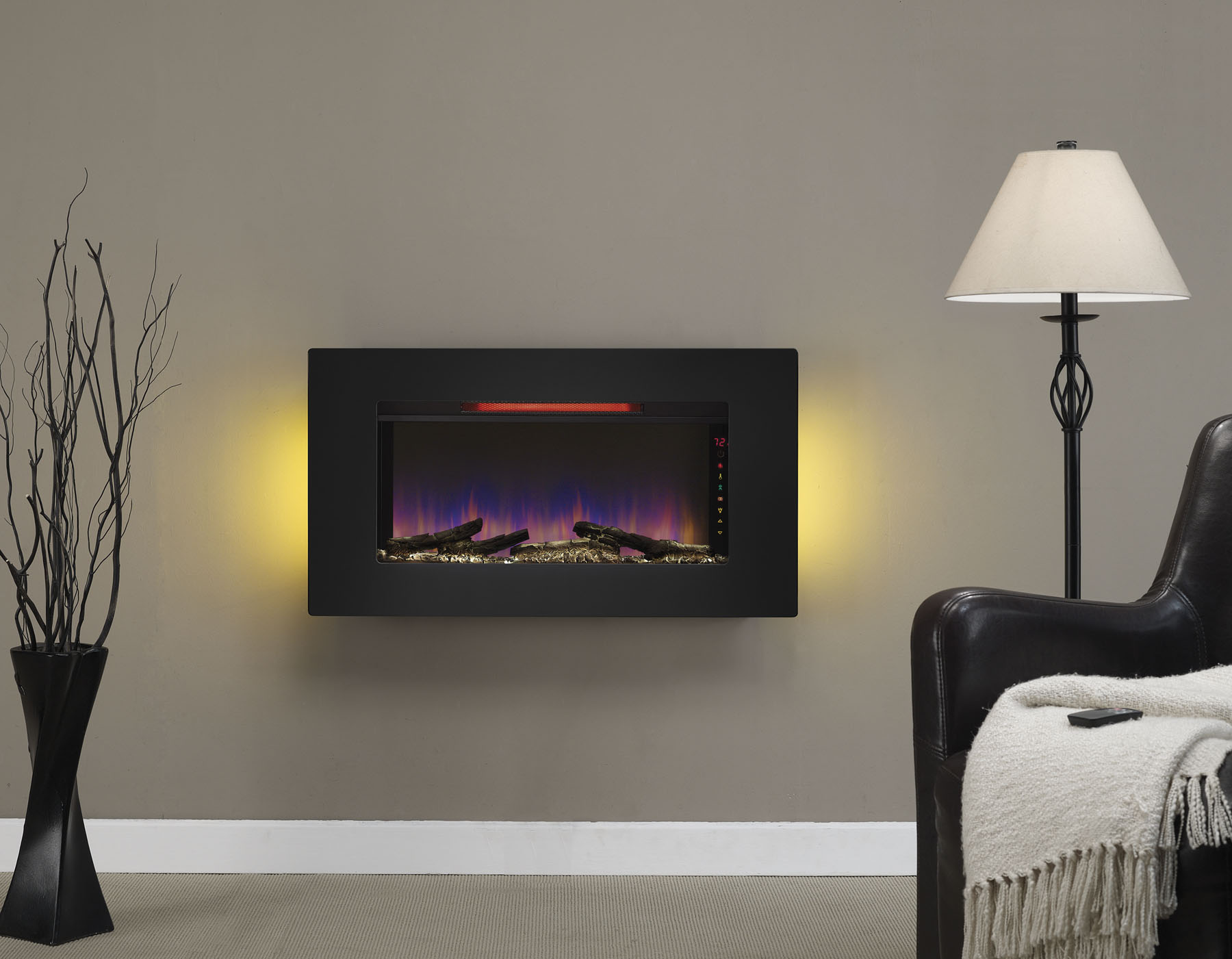 36 Elysium Black Infrared Quartz Wall Electric Fireplace 36ii100grg